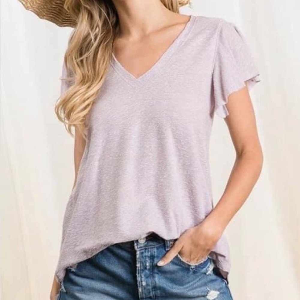 Lavender Ruffle Sleeve Top